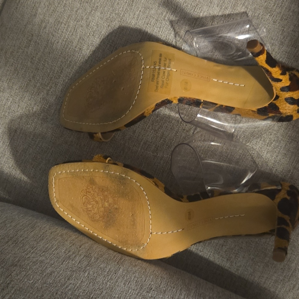 Vince Camuto Brown Tan Heels with Clear Strap Cow Hair - Picture 5 of 7